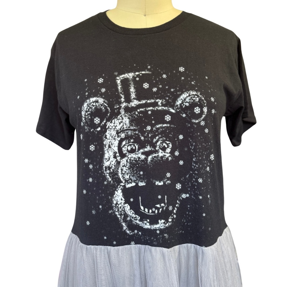 Upcycled by Me: Goth Five Nights At Freddy’s Fun Black Gray Maxi Tulle T Dress - Picture 3 of 5